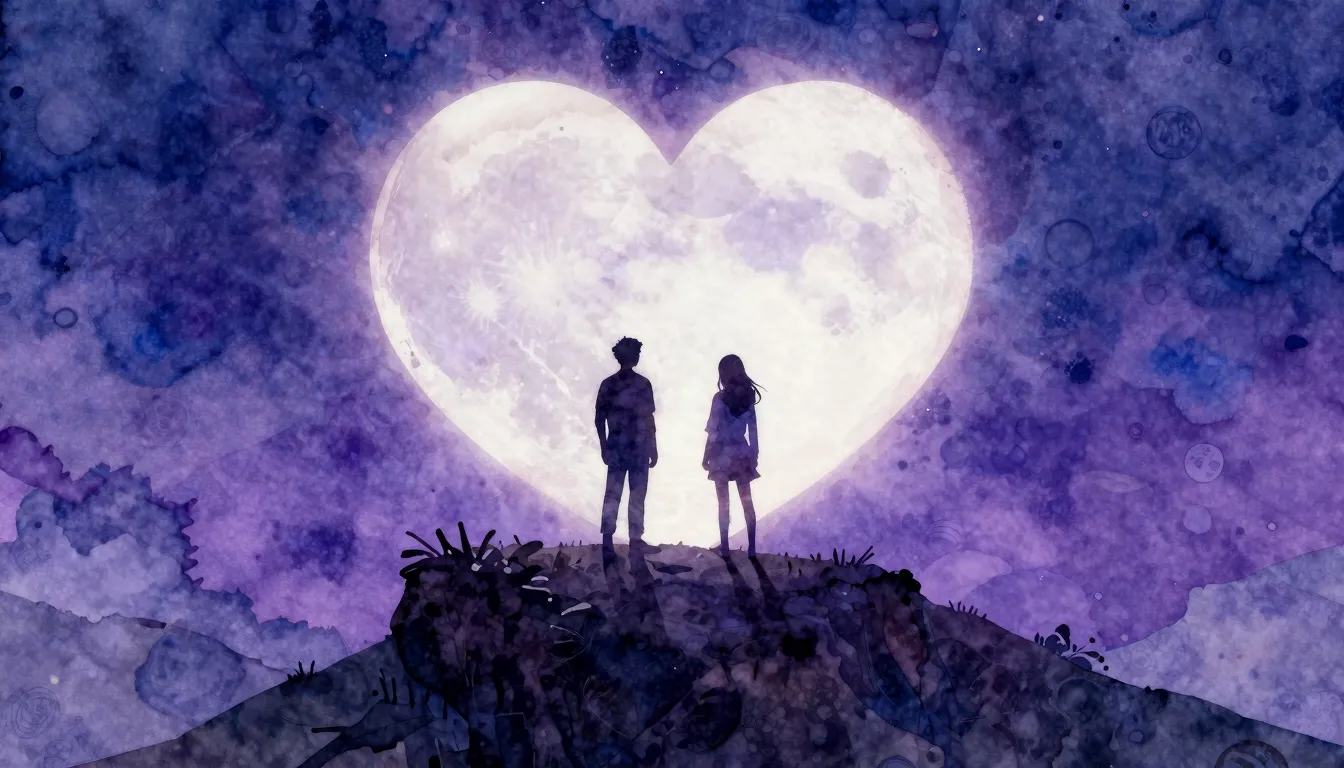 Watercolor style. Silhouette of two figures standing on a cl...