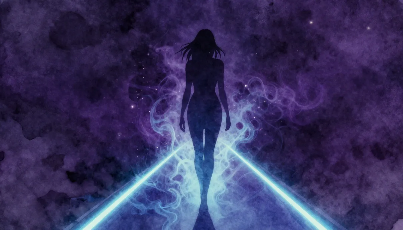 Watercolor style. Abstract silhouette of a woman standing on...