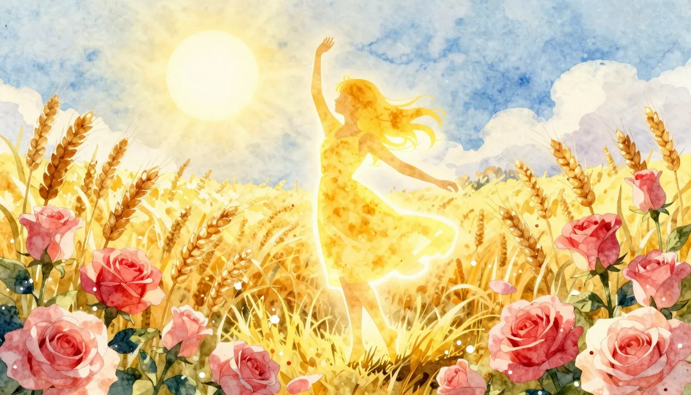 Watercolor style. A bright digital art piece featuring a glo...