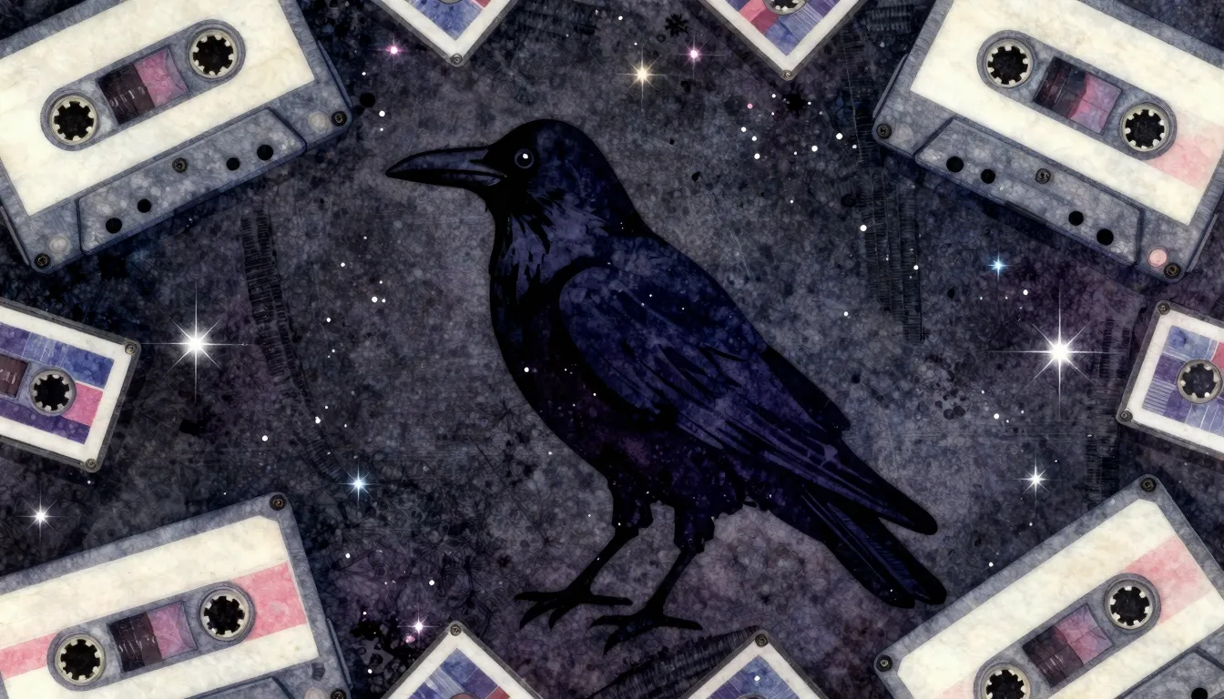 Vibrant watercolor style. Hip-hop album cover: a crow silhou...