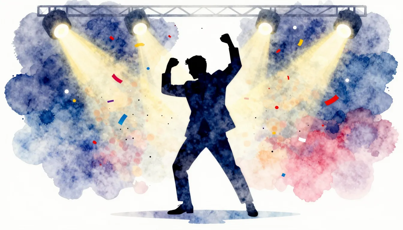 Watercolor style. Silhouette of a groom dancing energeticall...