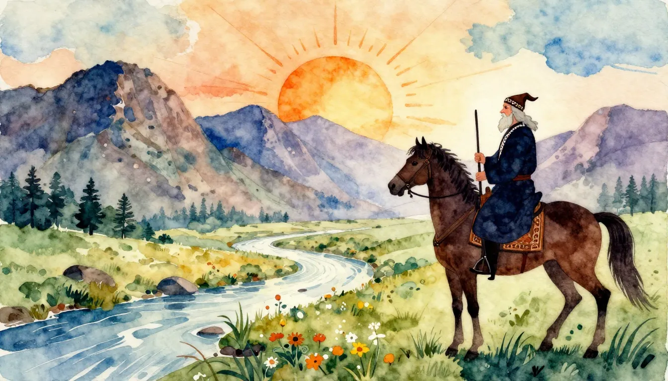 Vibrant watercolor style. Folk album cover. Ancient Slavic m...