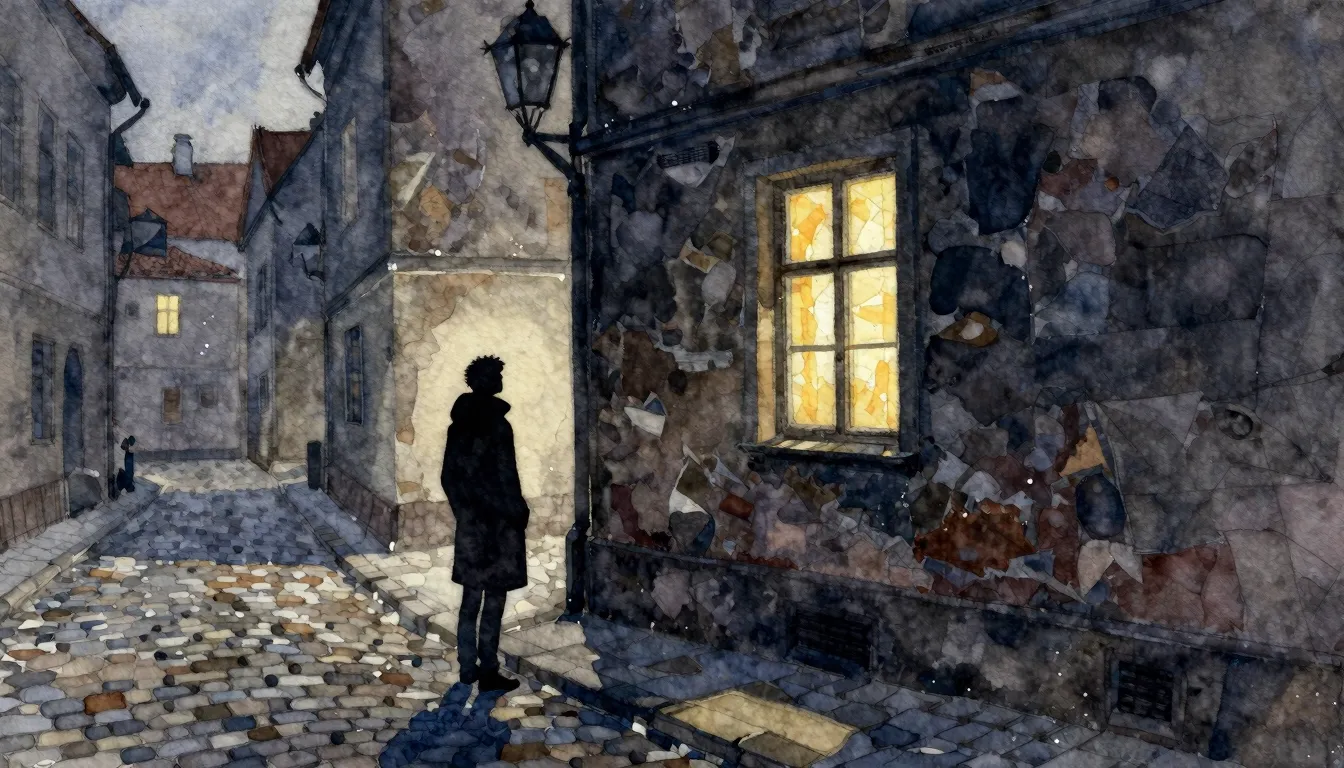 Watercolor style. A silhouette of a person standing on a cob...