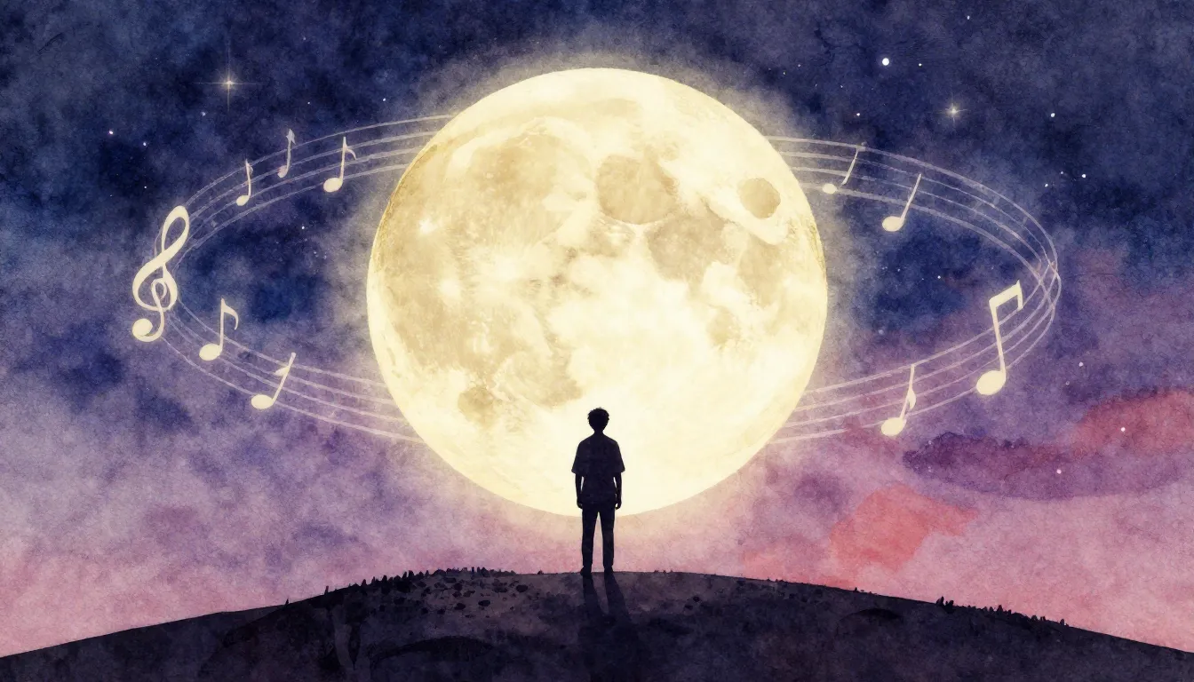 Watercolor style. Silhouette of a person on a hill looking a...