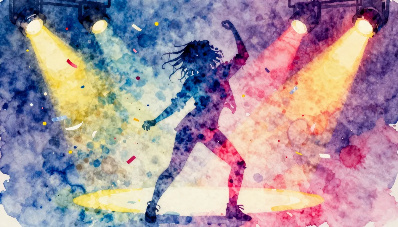 Vibrant watercolor style. Disco album cover, vibrant, energe...