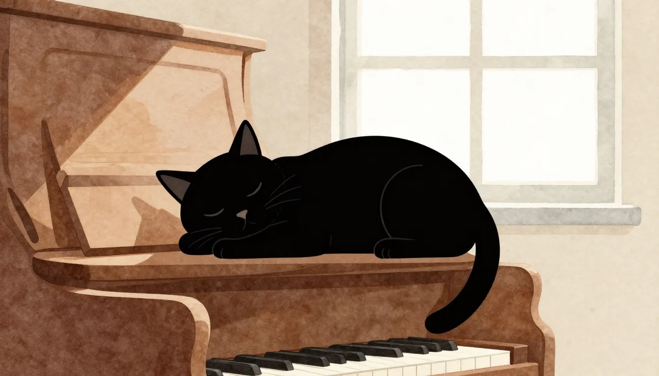 Watercolor style. A silhouette of a cat sleeping peacefully ...