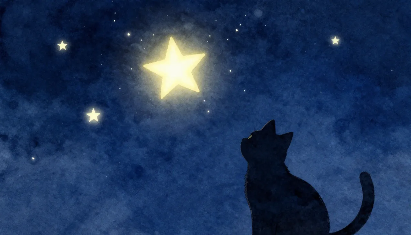 Watercolor style. A single bright star shining in a dark blu...