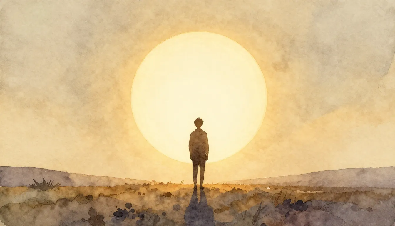 Watercolor style. Silhouette of a person looking at a bright...