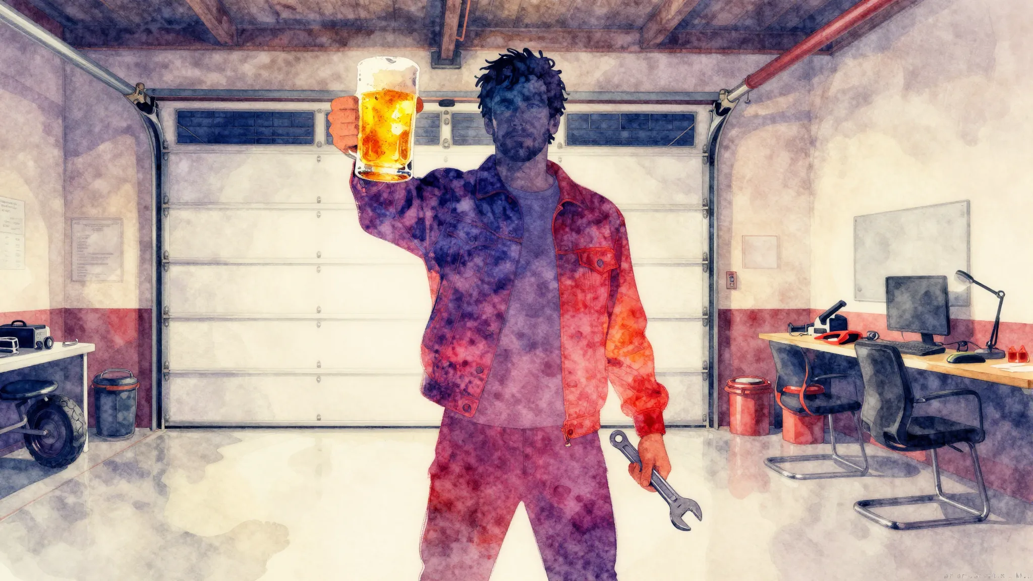 Vibrant watercolor style. Rock album cover. Stylized silhoue...