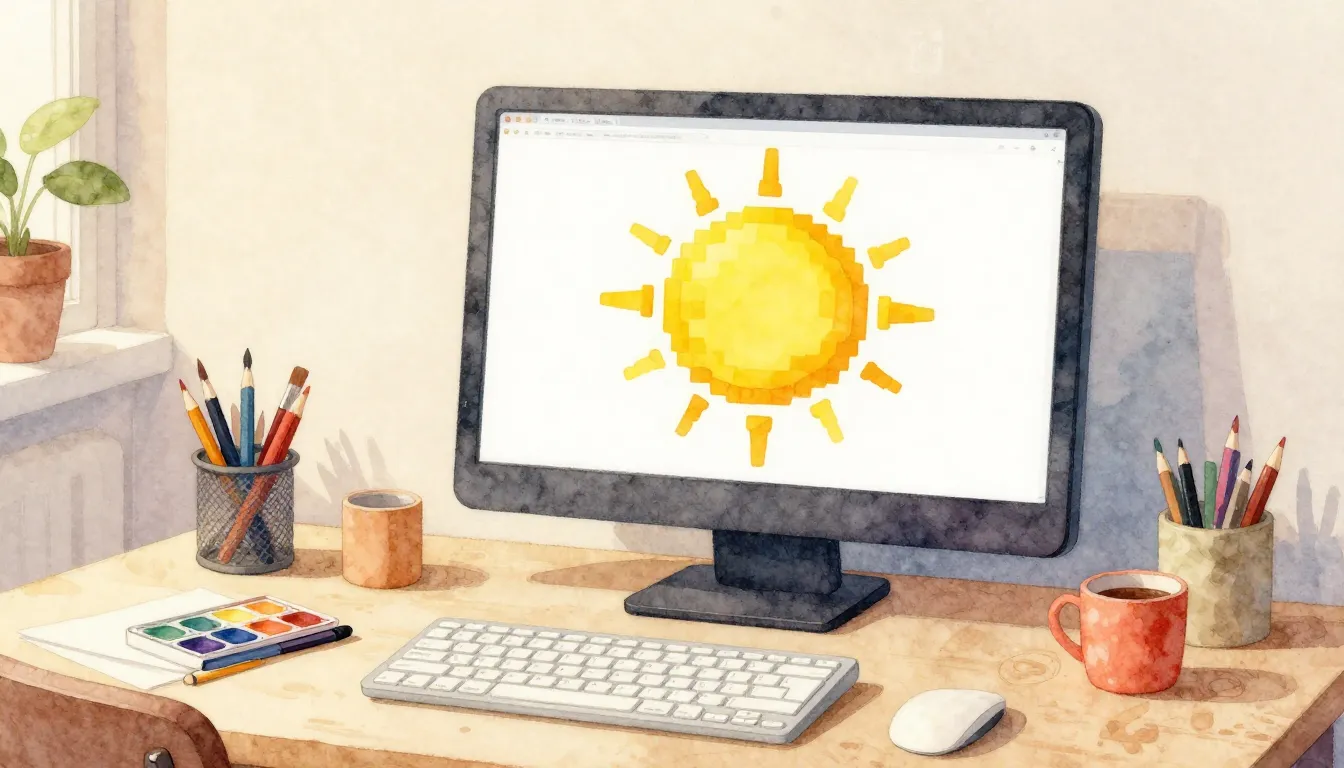 Watercolor style. A cozy creative space with a computer scre...