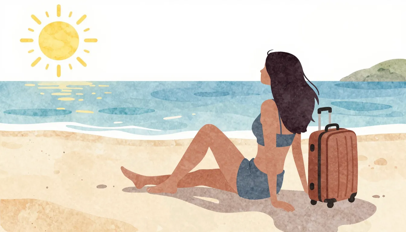 Watercolor style. Silhouette of a woman relaxing on a sunny ...