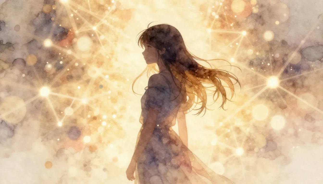 Watercolor style. Silhouette of a girl with long flowing hai...