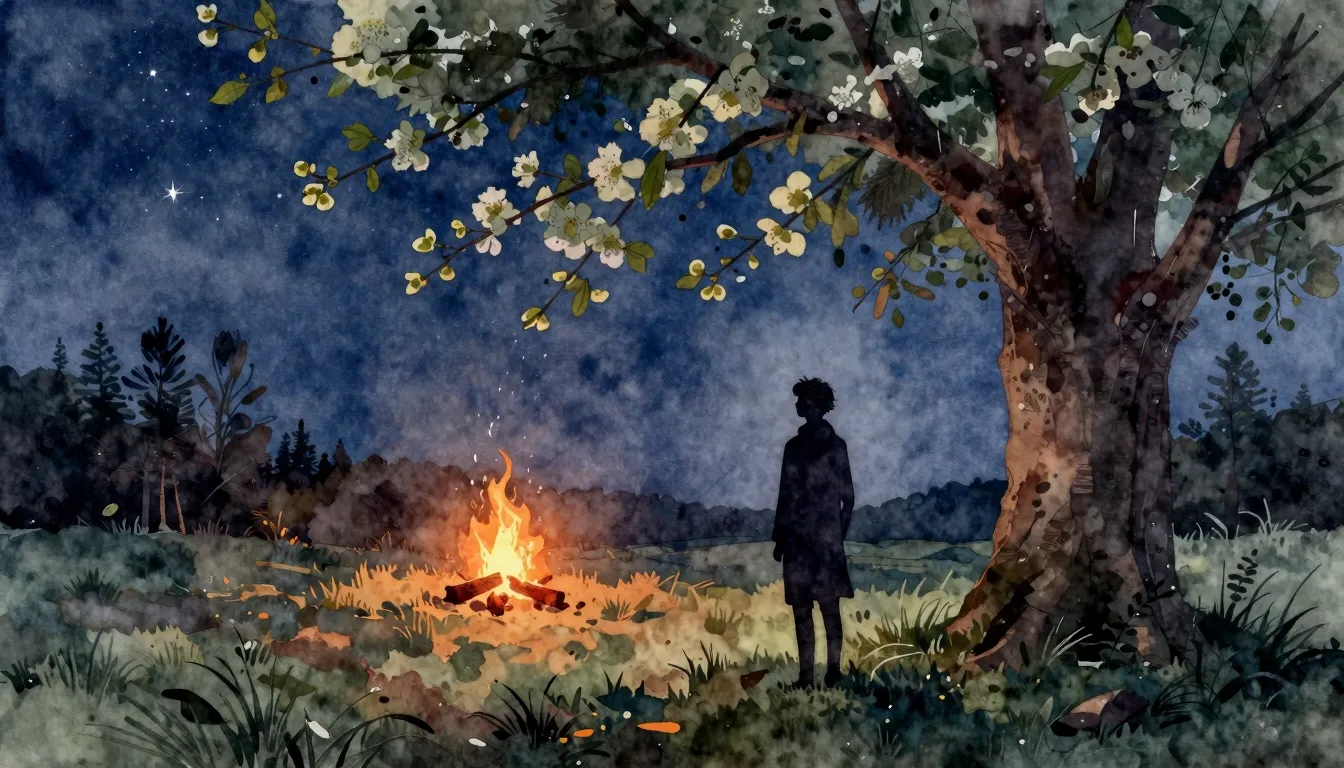 Watercolor style. Silhouette of a lonely figure standing und...