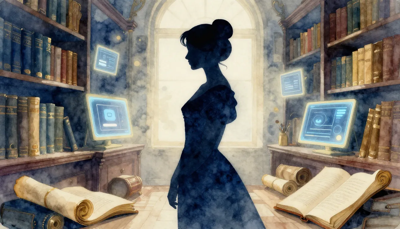 Watercolor style. A silhouette of an elegant woman in a clas...