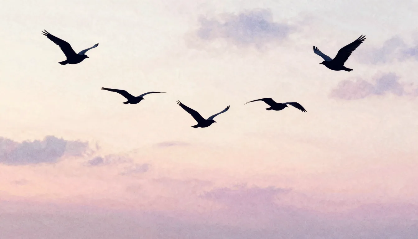 Watercolor style. A gentle spring sunrise with silhouettes o...