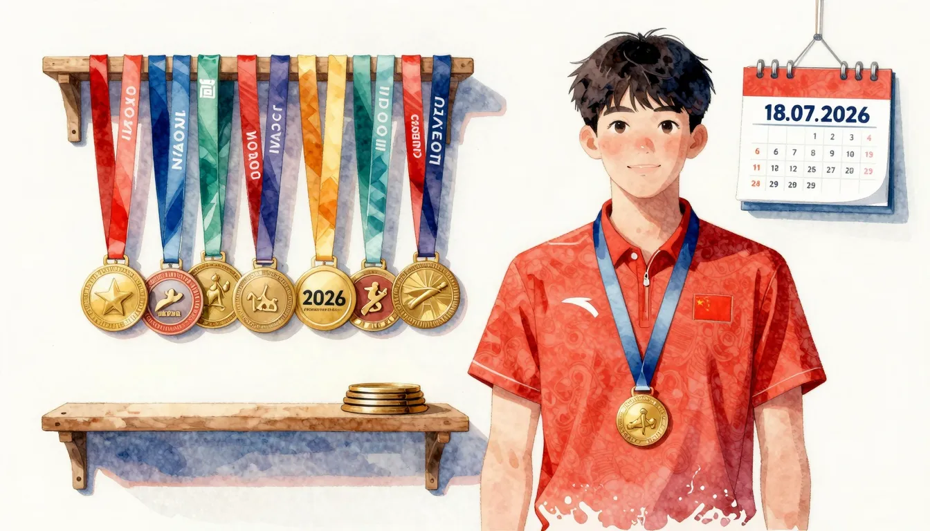 Watercolor style. A silhouette of a young athlete standing n...