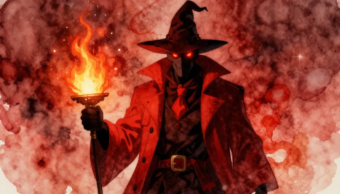 Watercolor style. Stylized silhouette of a wizard wearing a ...