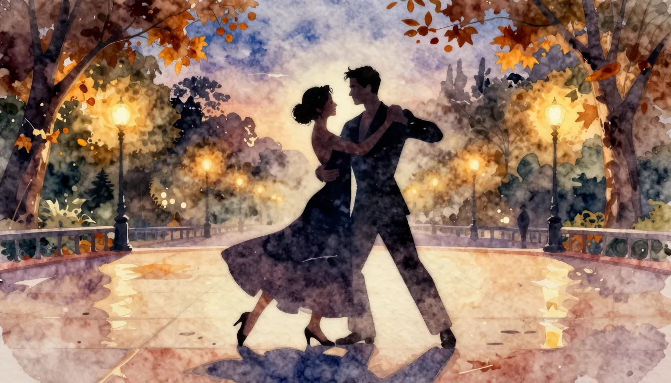 Watercolor style. A silhouette of an elegant couple dancing ...
