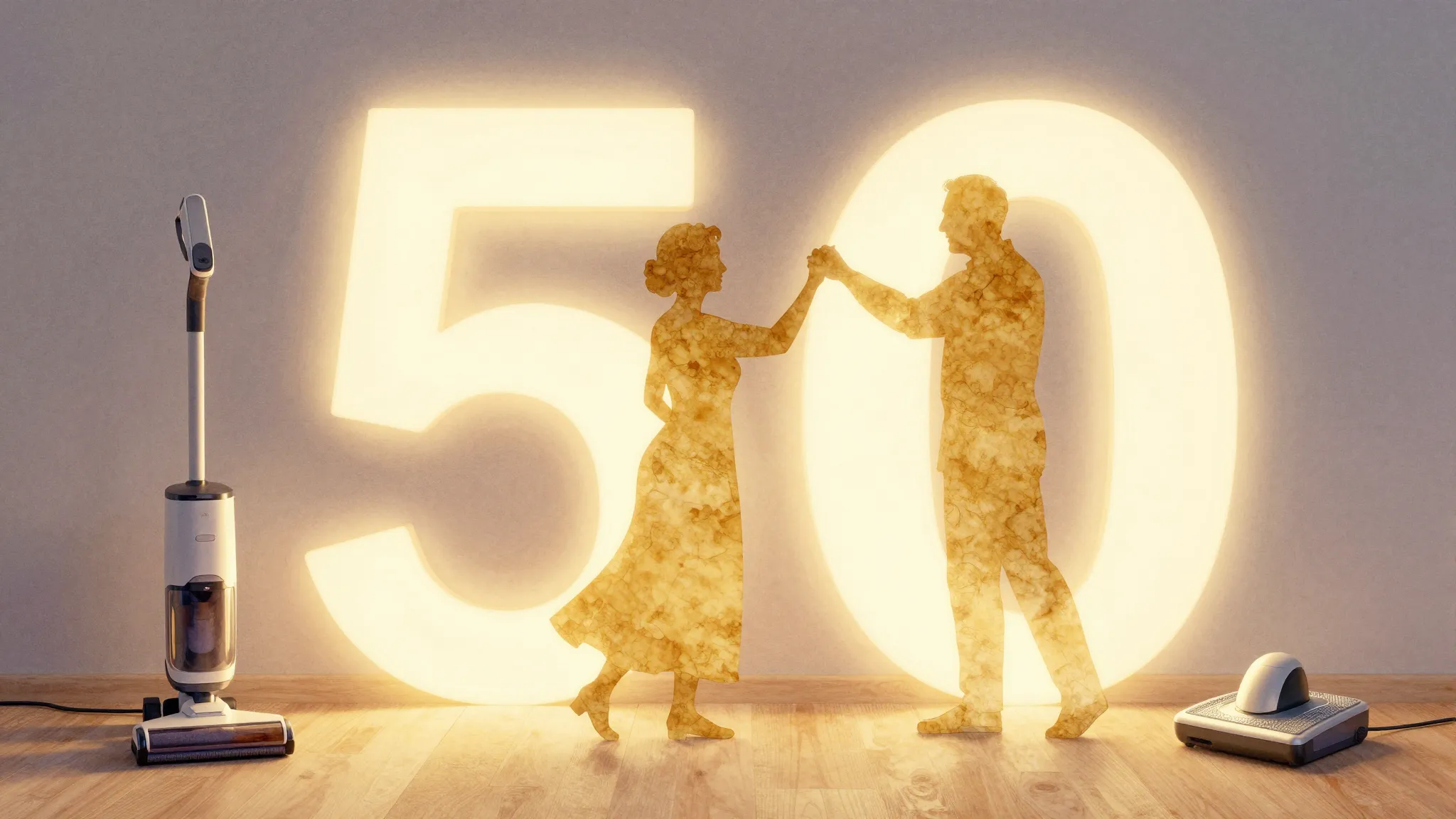 Watercolor style. Two golden silhouettes of an elderly coupl...