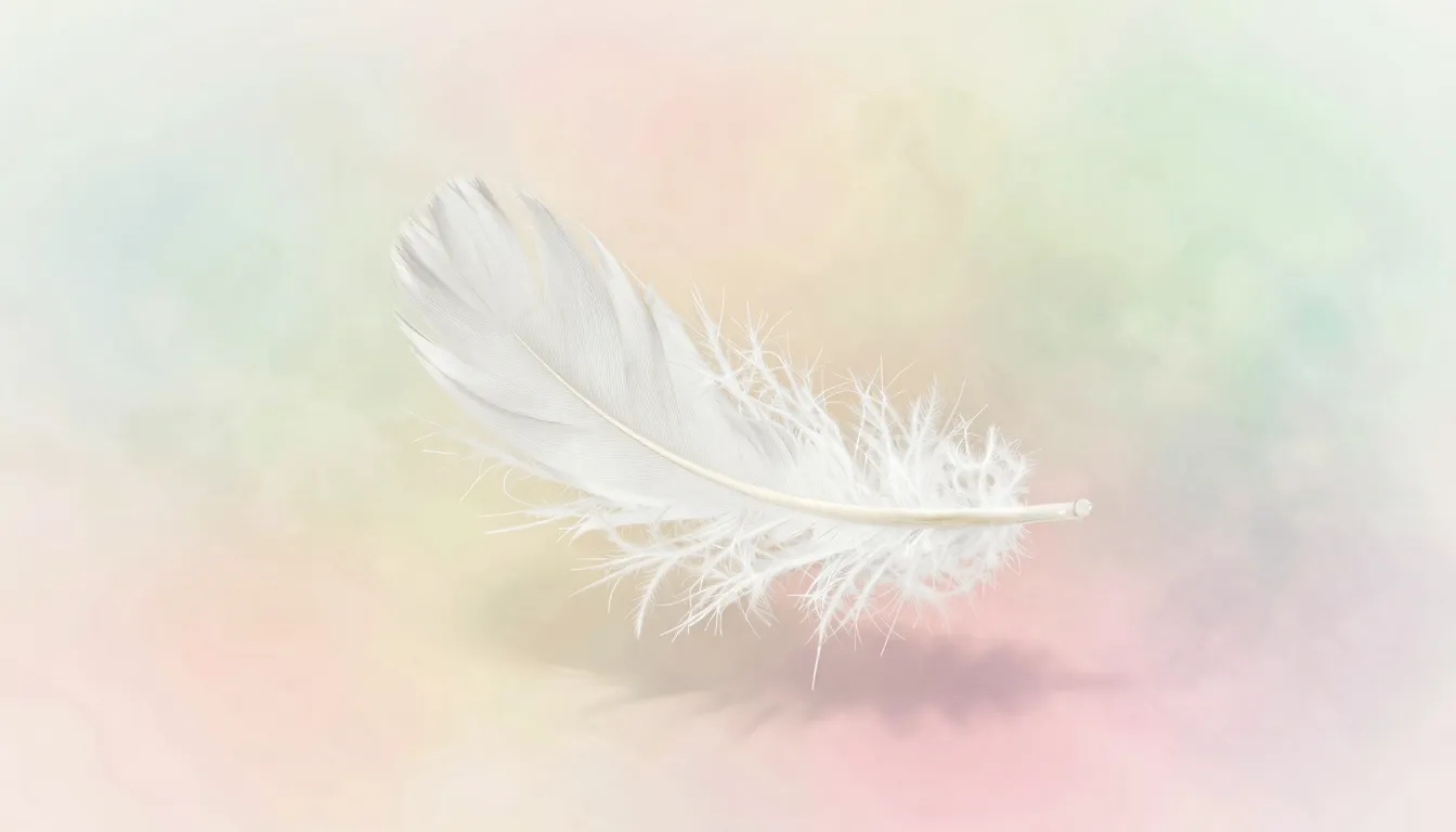 Watercolor style. A single white feather gently floating dow...