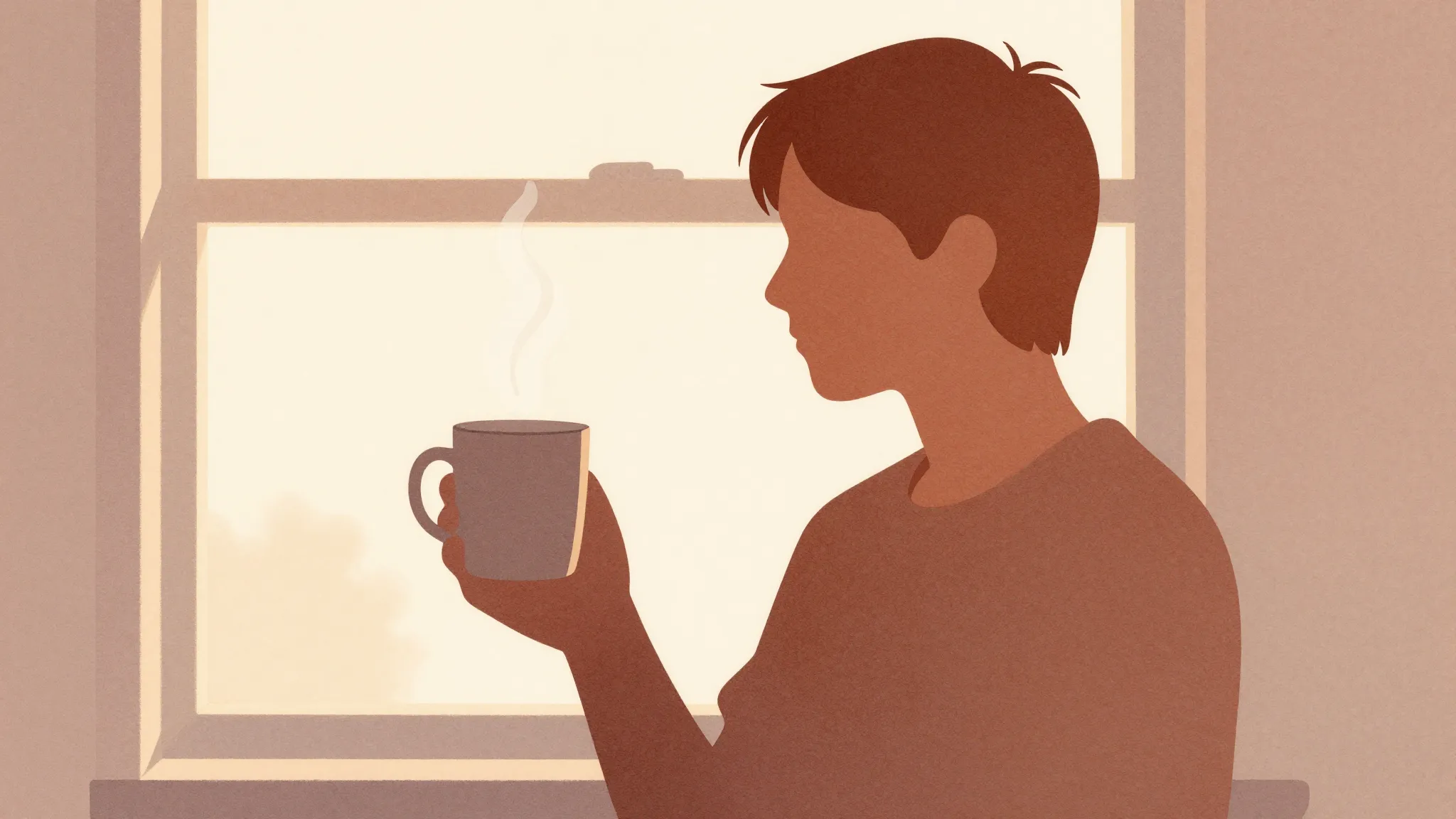 Watercolor style. A silhouette of a person holding a steamin...