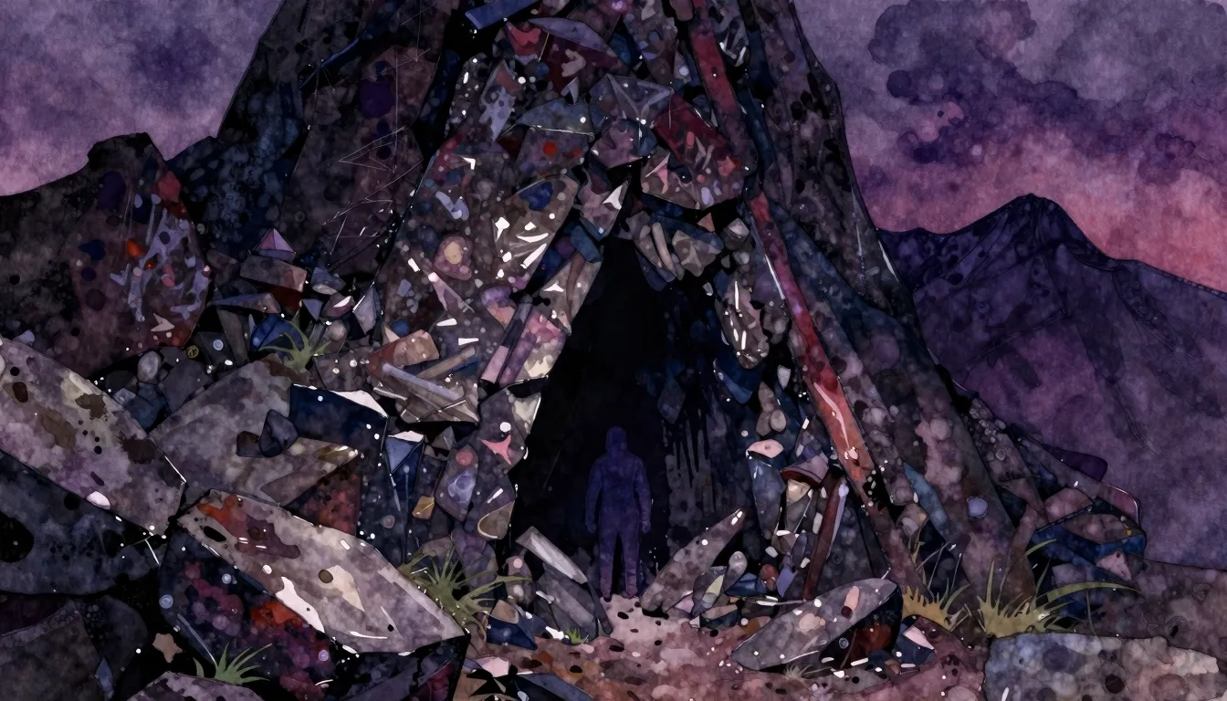 Vibrant watercolor style. Punk album cover, dark mountain, j...