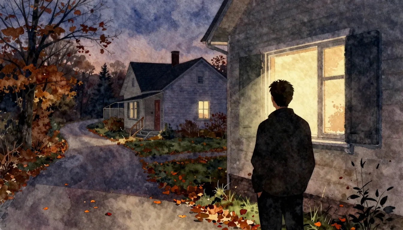 Watercolor style. A silhouette of a man looking at a distant...