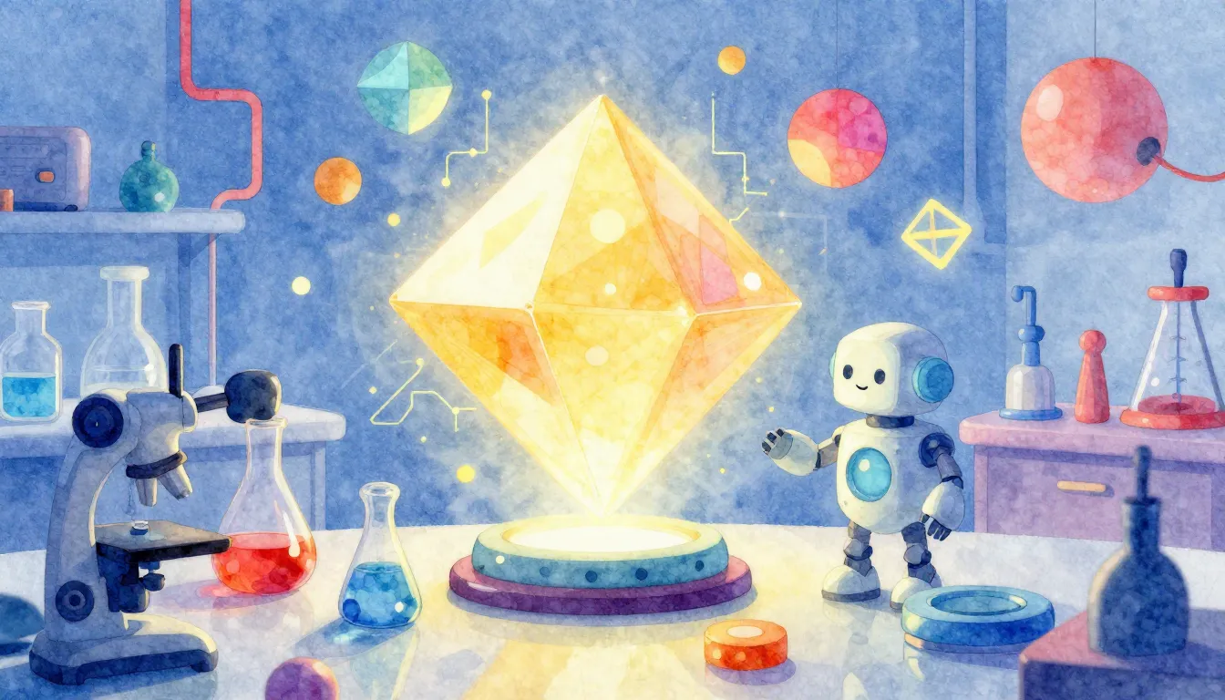 Watercolor style. A whimsical digital laboratory with floati...