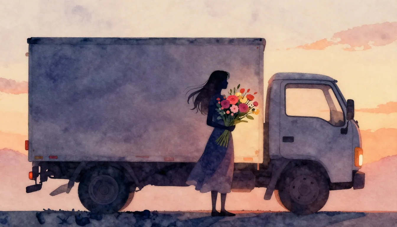 Watercolor style. A silhouette of a woman holding a large bo...