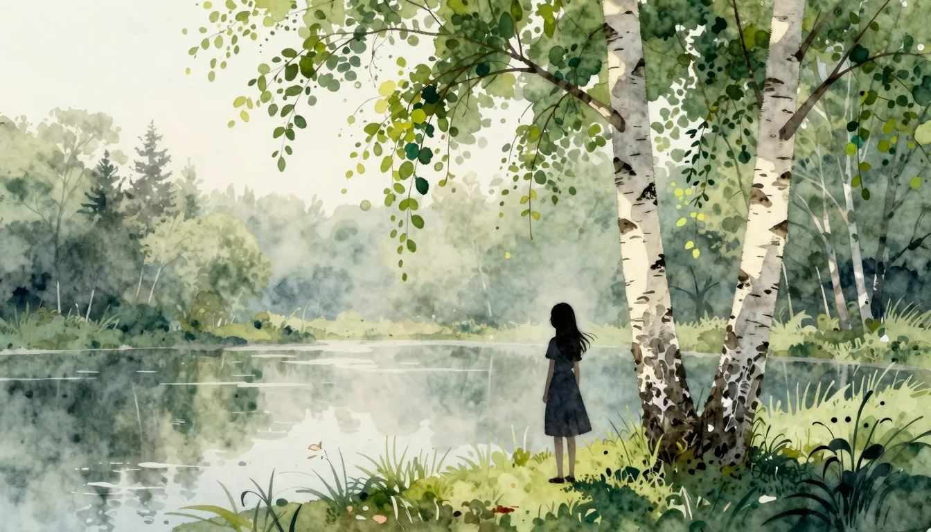 Watercolor style. A silhouette of a lonely girl standing by ...