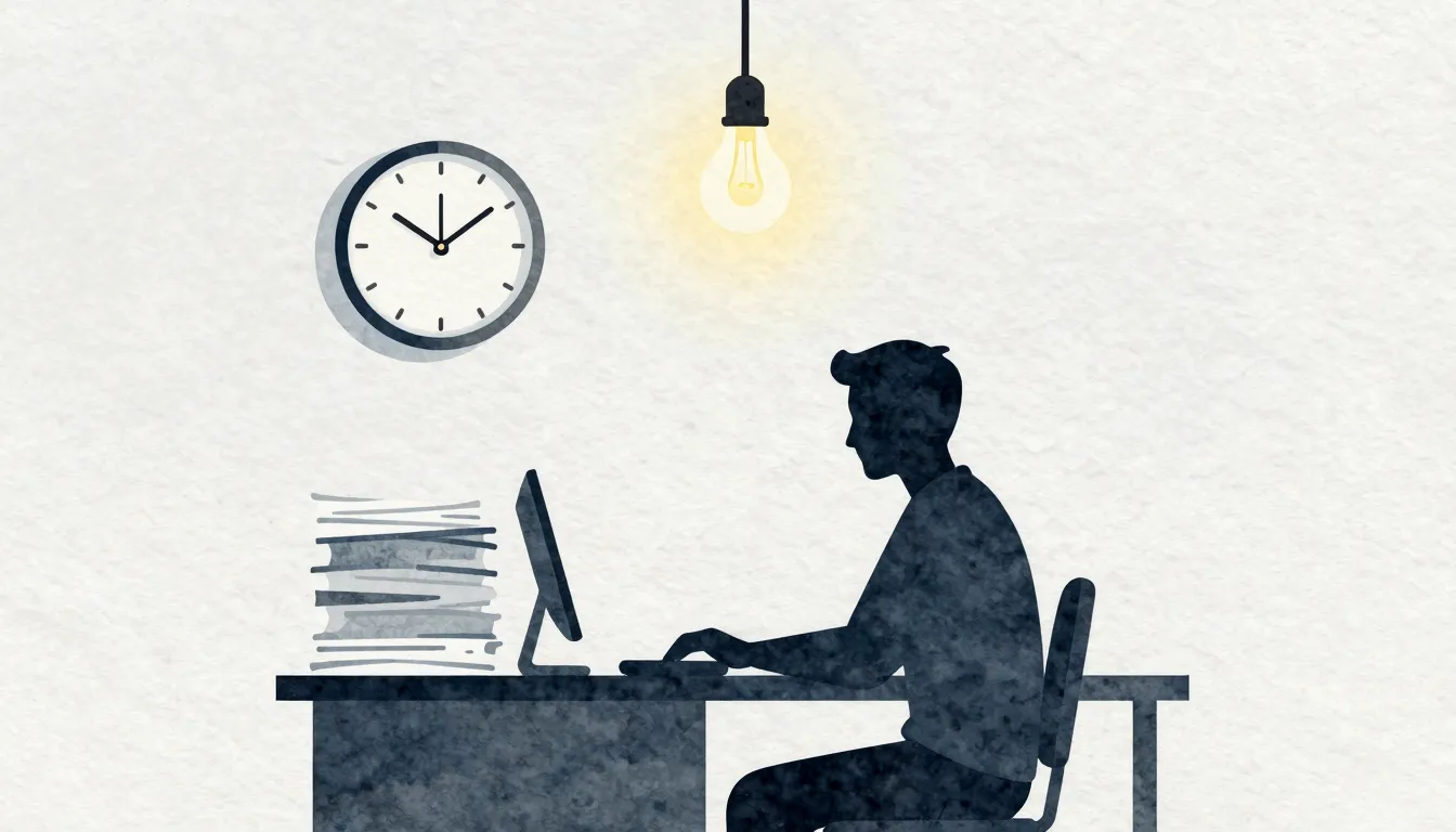 Watercolor style. A silhouette of a man sitting at a desk pi...