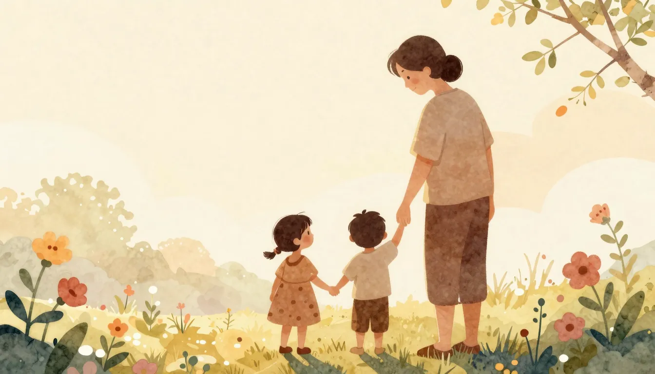 Watercolor style. A warm and cozy family scene silhouette, a...