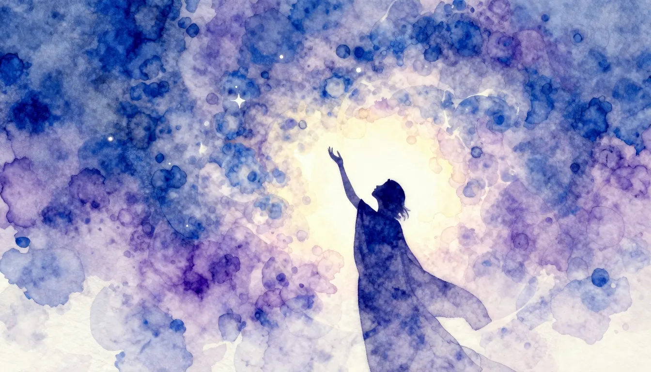 Vibrant watercolor style. Classical music album cover. Seren...