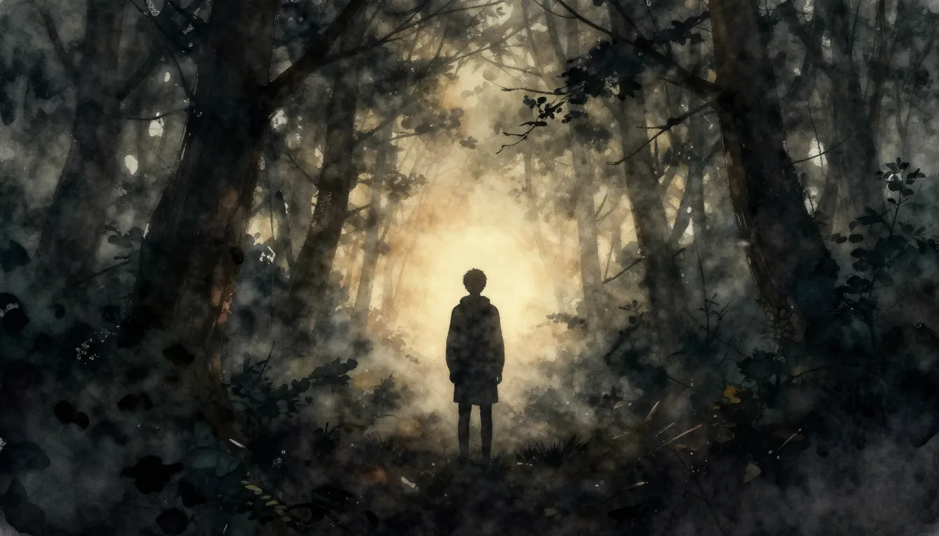 Watercolor style. Silhouette of a lonely figure standing in ...