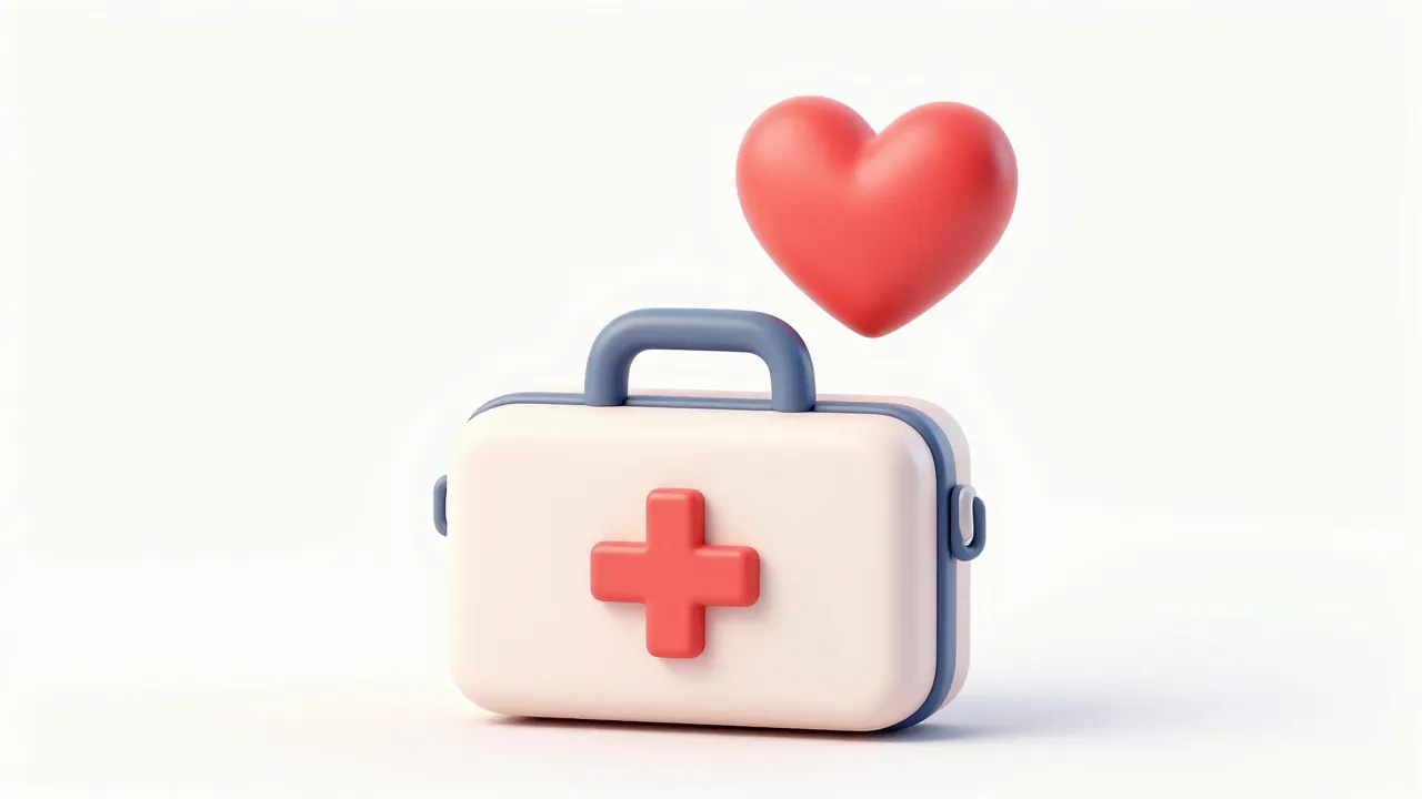Watercolor style. Minimalist 3D illustration of a first aid ...