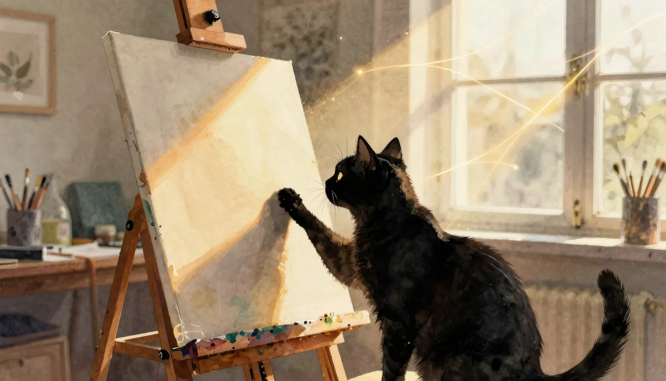 Watercolor style. A cozy artist studio with a canvas on an e...