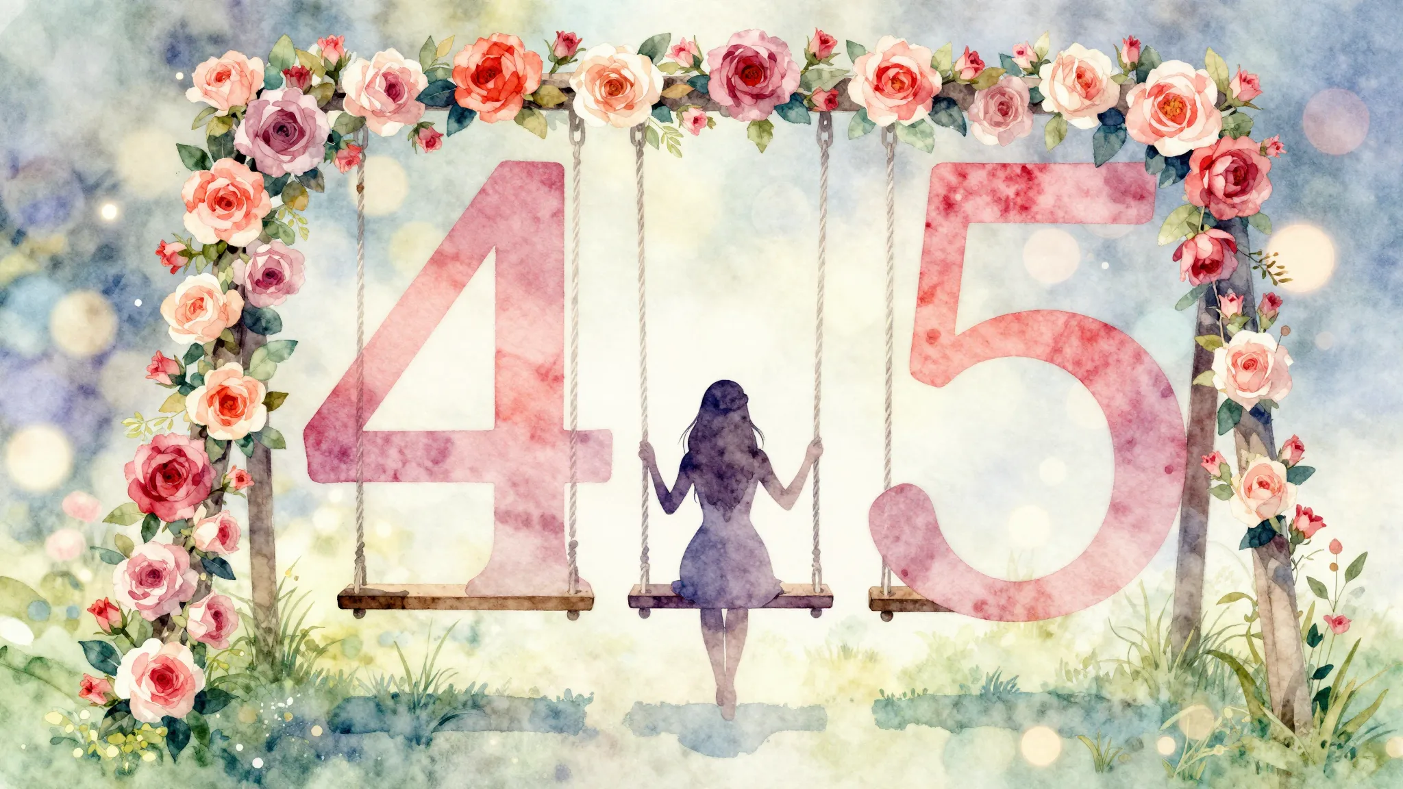 Watercolor style. A peaceful scene with a silhouette of a wo...