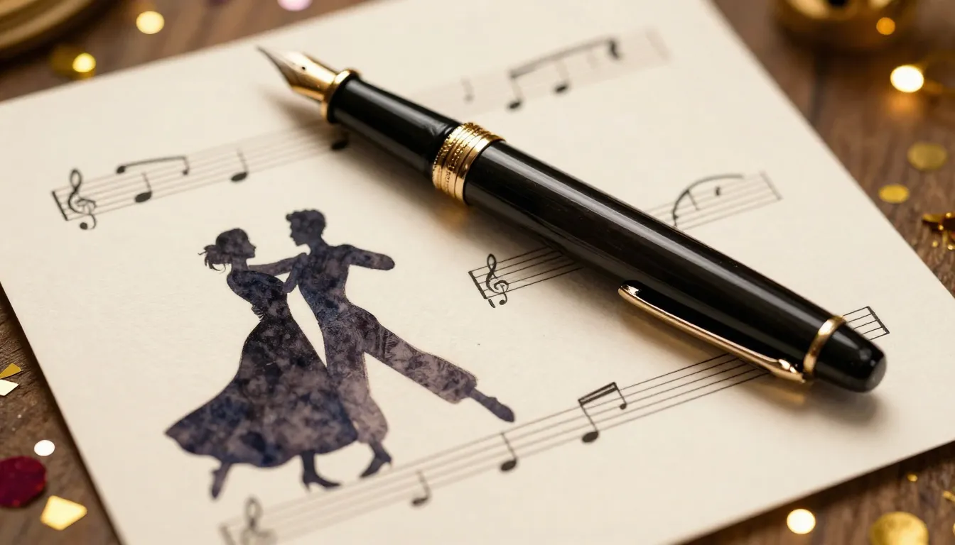 Watercolor style. An elegant fountain pen resting on a sheet...