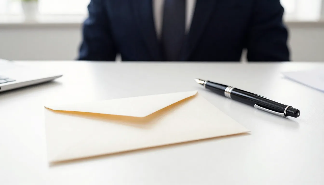 Watercolor style. A minimalist office desk with a closed env...