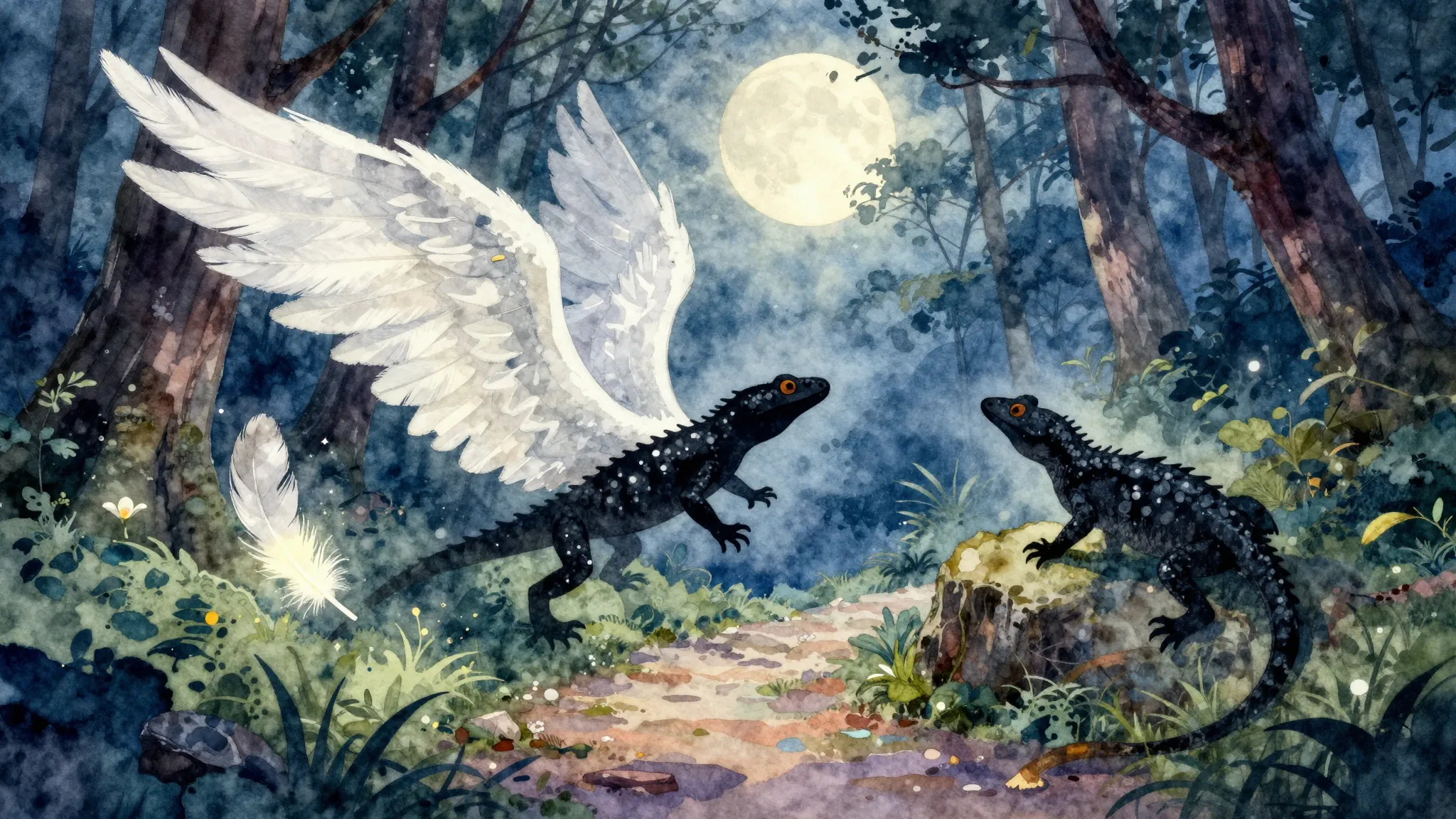 Vibrant watercolor style. Indie song cover: mystical forest,...