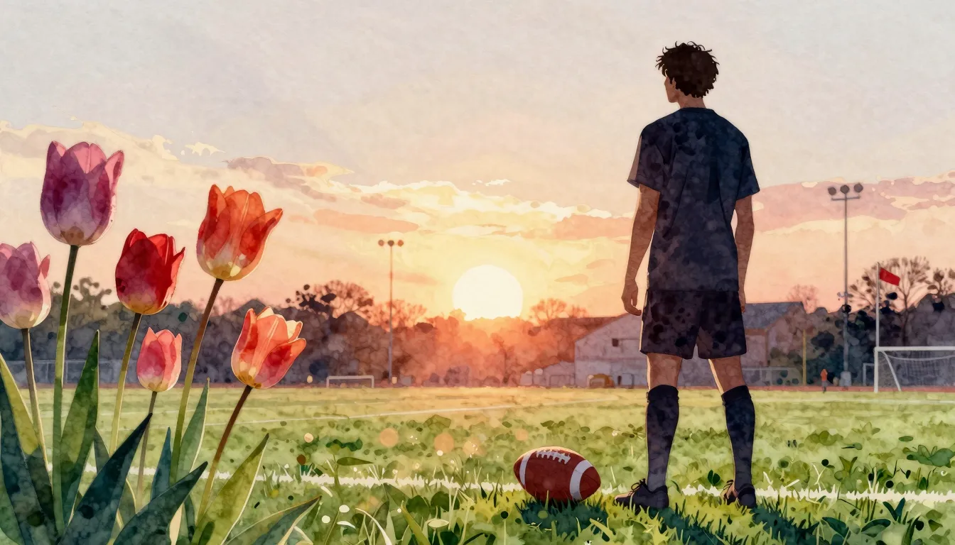 Watercolor style. A silhouette of a football player standing...