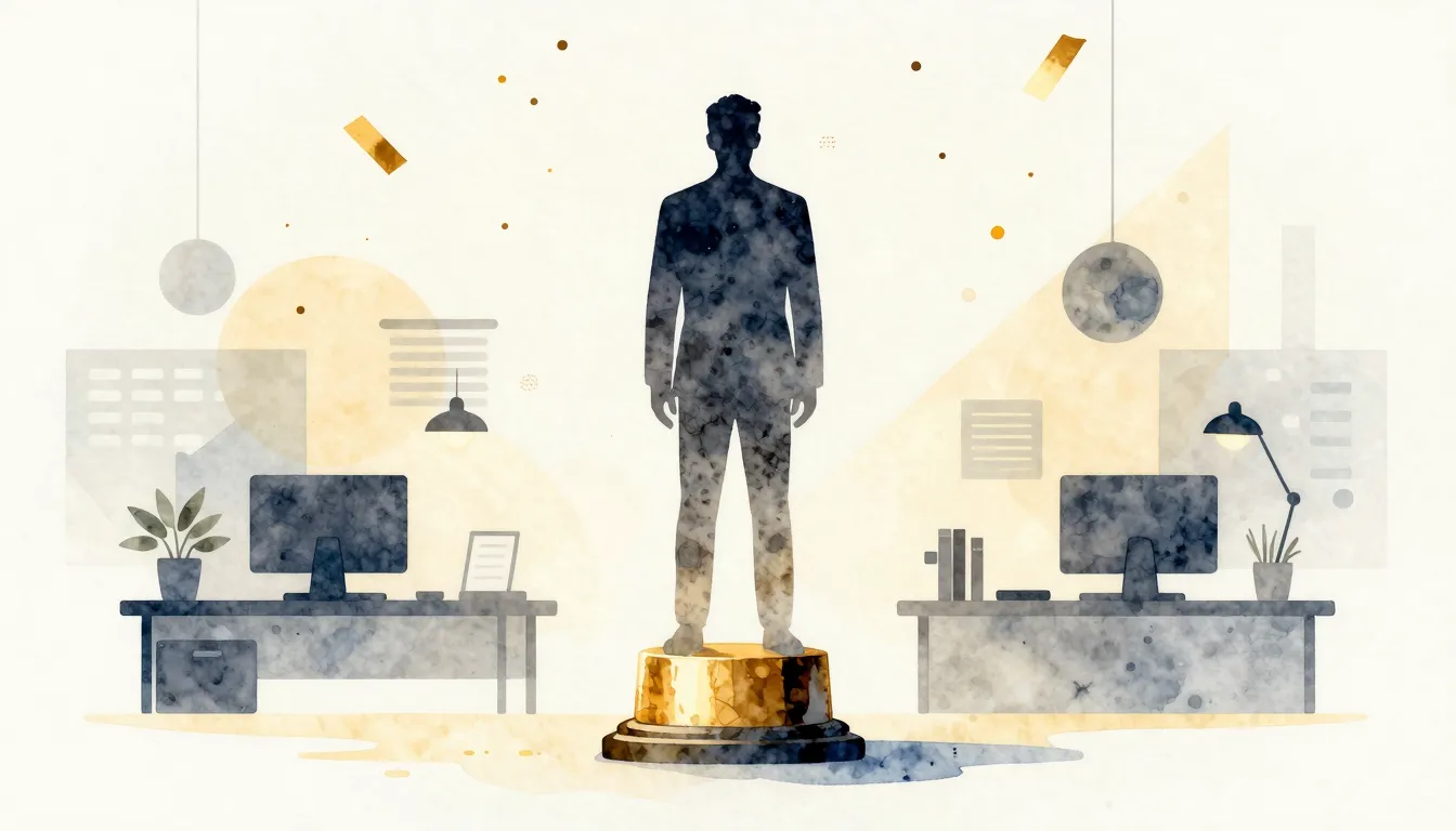 Watercolor style. Silhouette of a man standing on a golden t...