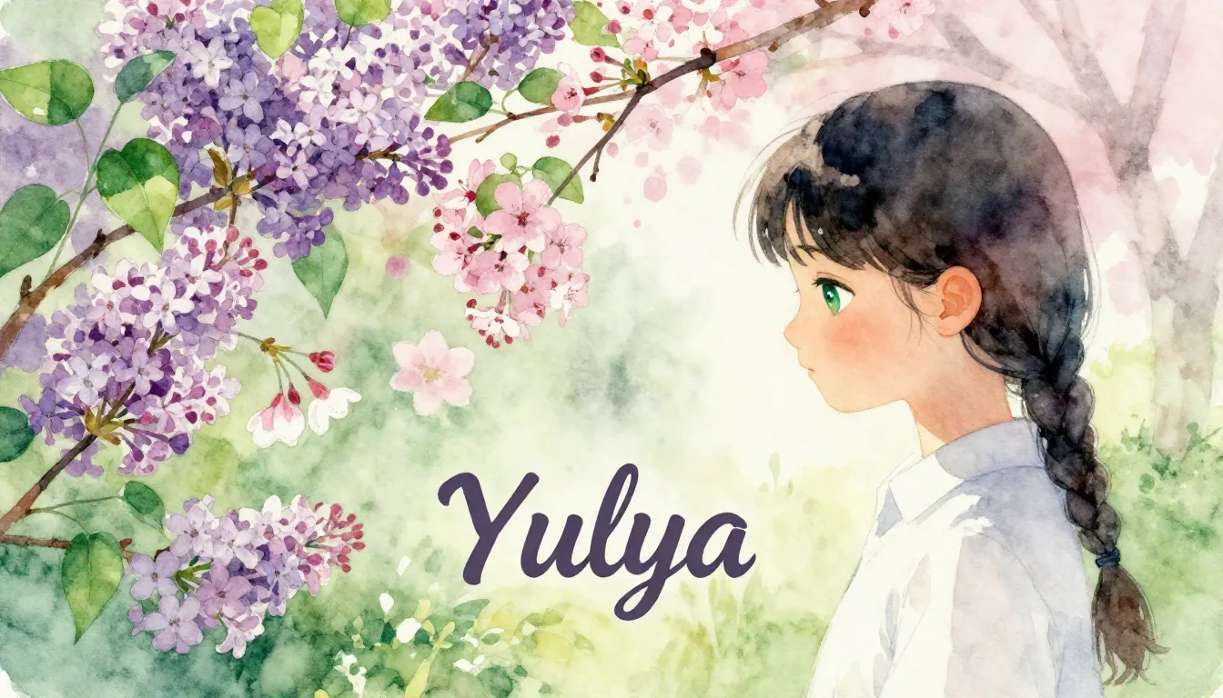 Vibrant watercolor style. Pop song cover: "Yulya". A shy hig...