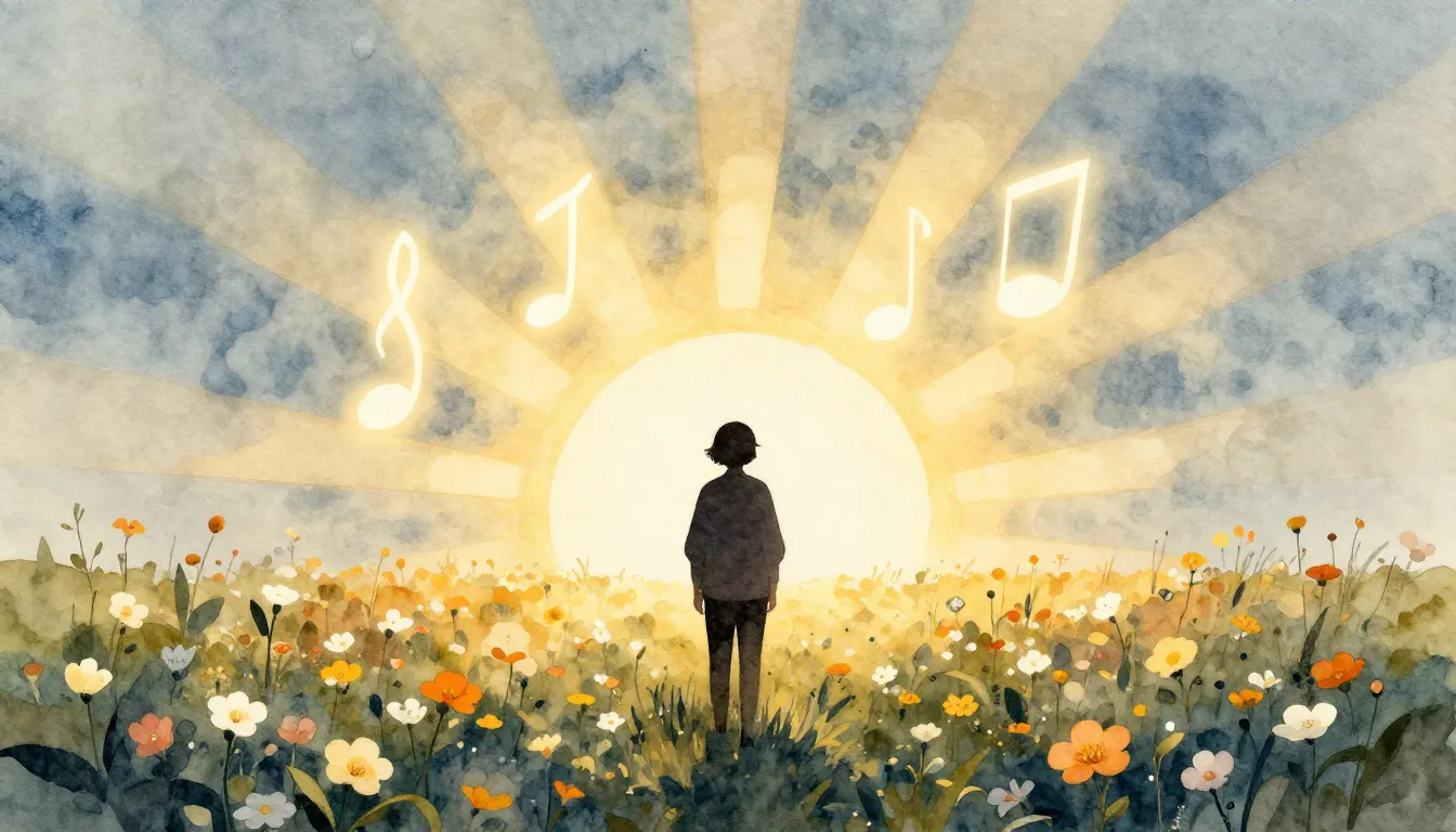 Watercolor style. A dark silhouette of a person standing in ...