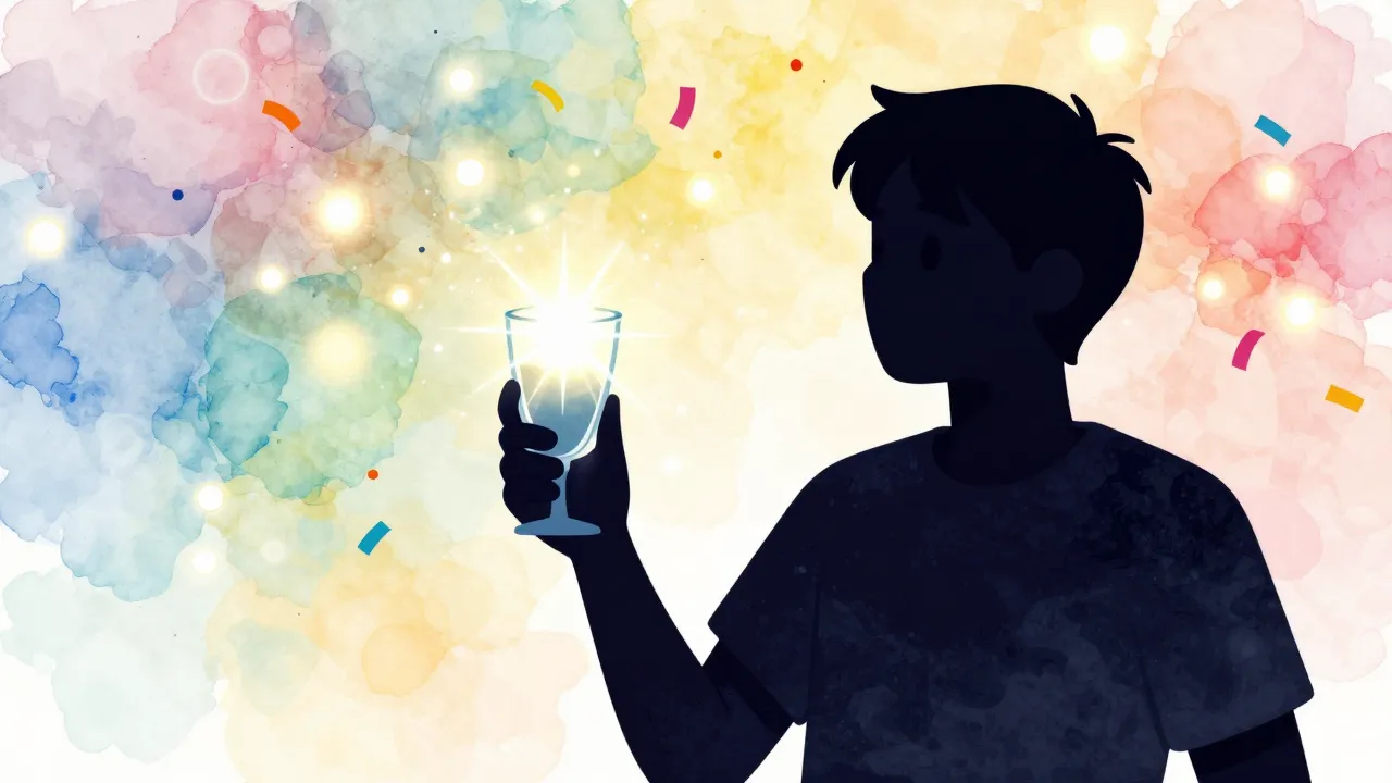 Watercolor style. A cheerful silhouette of a person holding ...