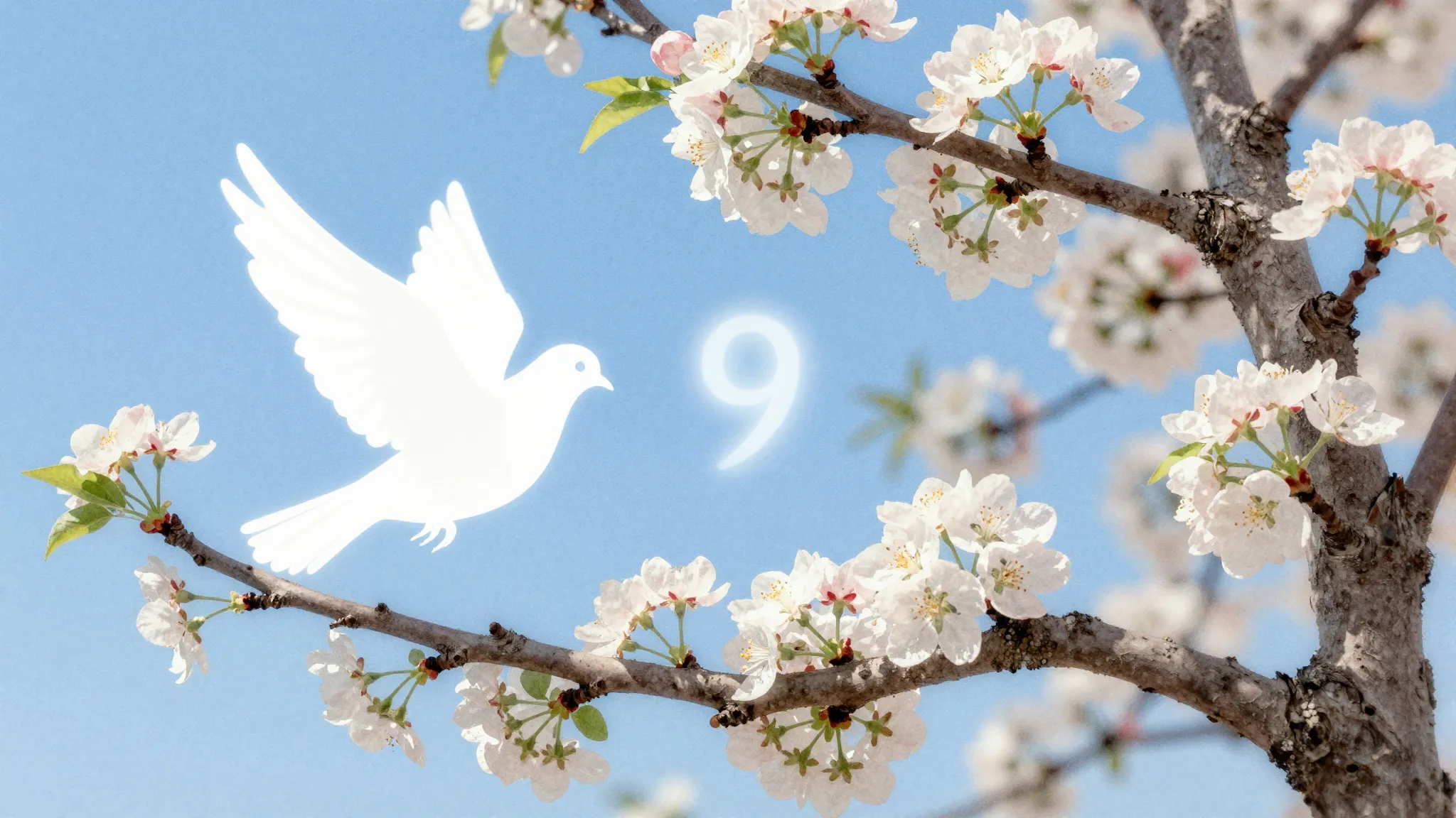 Watercolor style. Silhouette of a white dove flying over a b...