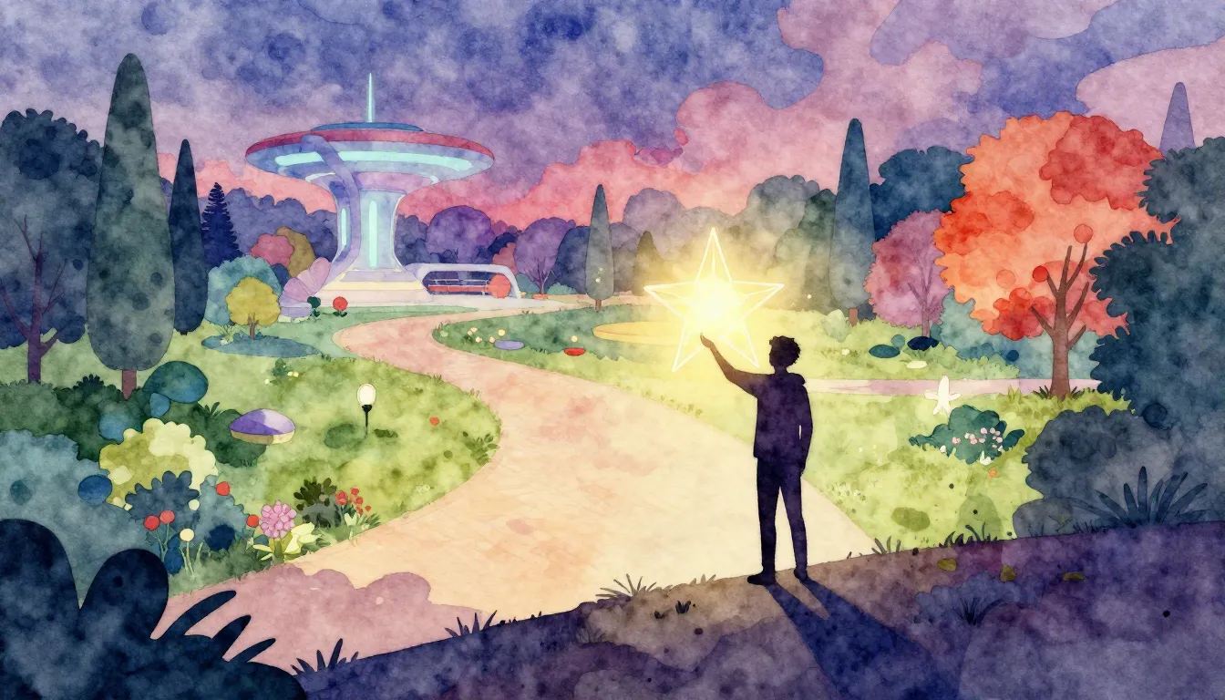 Watercolor style. A silhouette of a person standing on a hil...