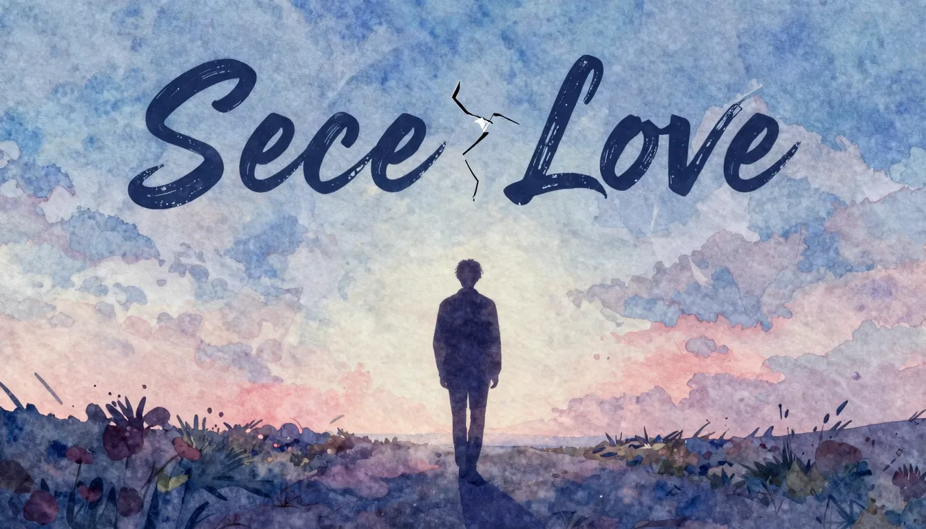 Vibrant watercolor style. K-Pop album cover, sad, secret lov...