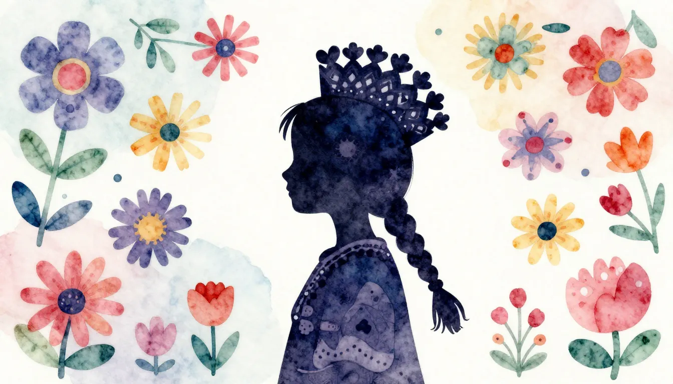 Vibrant watercolor style. Children's song album cover: silho...