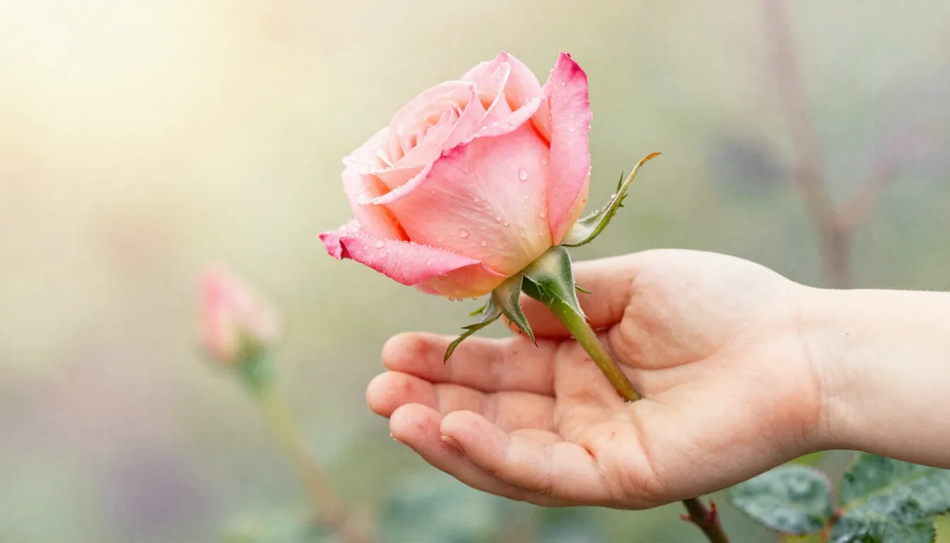 Vibrant watercolor style. A single, delicate rosebud, freshl...